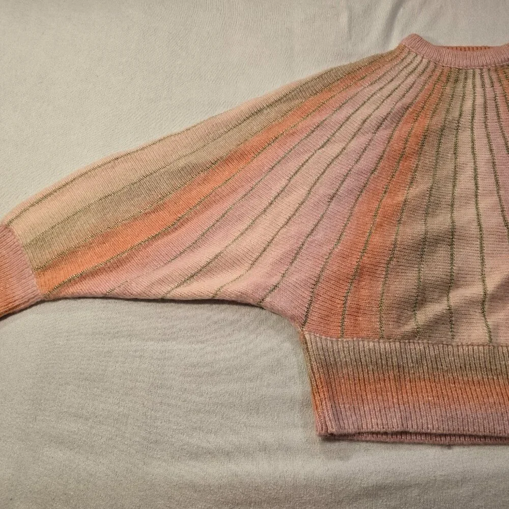 Molly Bracken Pink Peach Striped Crew Neck Sweater - Picture 4 of 14
